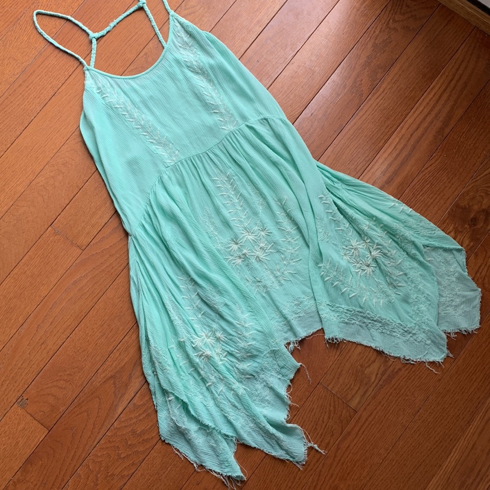 Free People Intimately mint green tattered embroidered dress size small